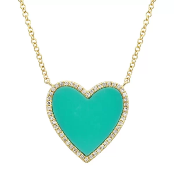 14k gold turquoise heart diamond necklace necklace