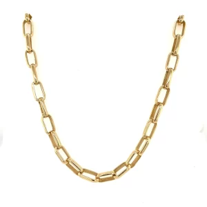 Solid Gold Rectangular Chain Necklace