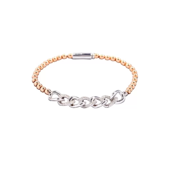 18k rose gold beaded bracelet diamond chain link center