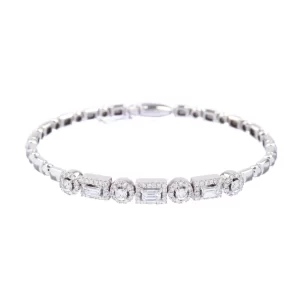 White Gold Bracelet Featuring Round and Emerald Cut Diamonds