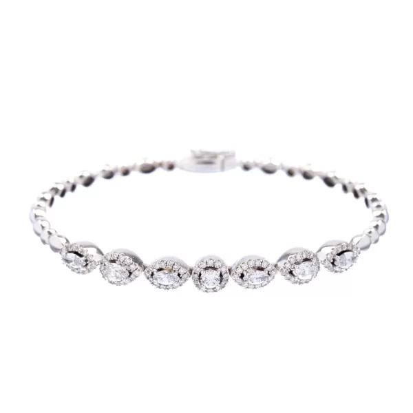 White Gold Bracelet with Round and Teardrop Diamond Accents