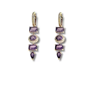 Drop Diamond Earrings With Amethyst And Diamond