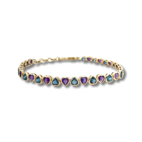 The Heart-Bezels Bracelet by Amethyst and Topaz