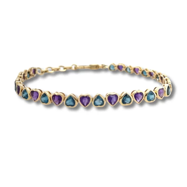 amethyst and topaz heart bezel bracelet