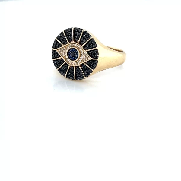 Evil Eye Ring with Black and White Diamonds