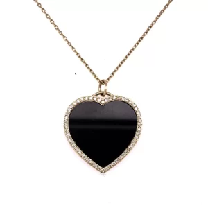 Jet Gemstone Diamond Heart Pendant