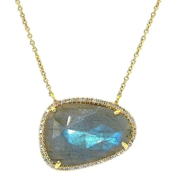 blue cabochon labradorite necklace diamond surround 14k