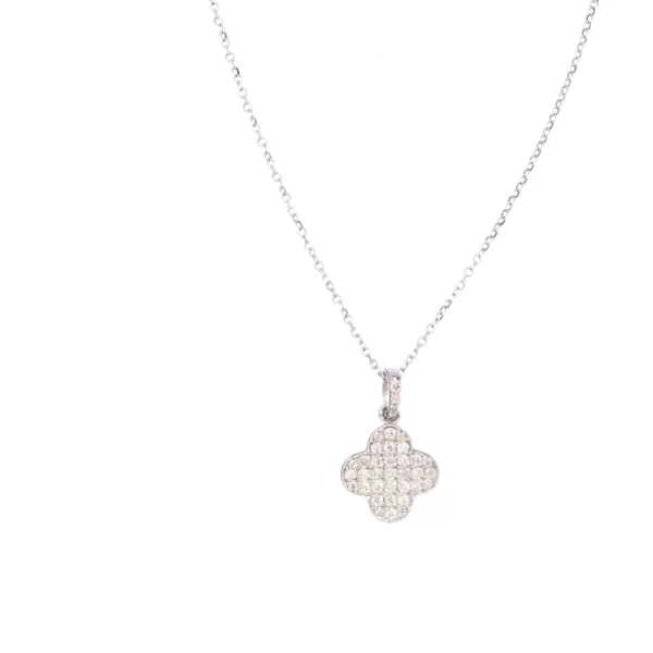 clover charm necklace quatrefoil design 14k gold pave diamonds