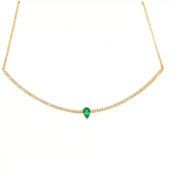 Diamond And Emerald Bar Necklace