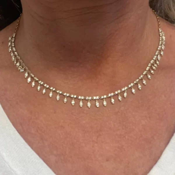 diamond fringe necklace 14k gold natural diamonds