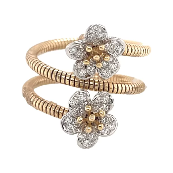 double diamond flower ring 14k solid gold