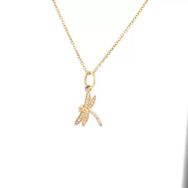 dragonfly charm necklace 14k yellow gold pave diamonds