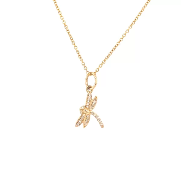 dragonfly charm necklace 14k yellow gold pave diamonds