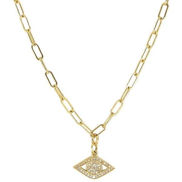 elegant evil eye charm necklace 14k gold micro pave diamonds