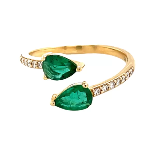 emerald and diamond bypass ring