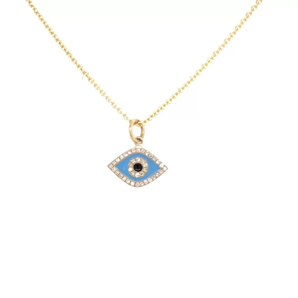 evil eye charm necklace 14k gold pave diamonds enamel