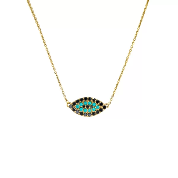 evil eye necklace 14k gold with black diamonds and turquoise