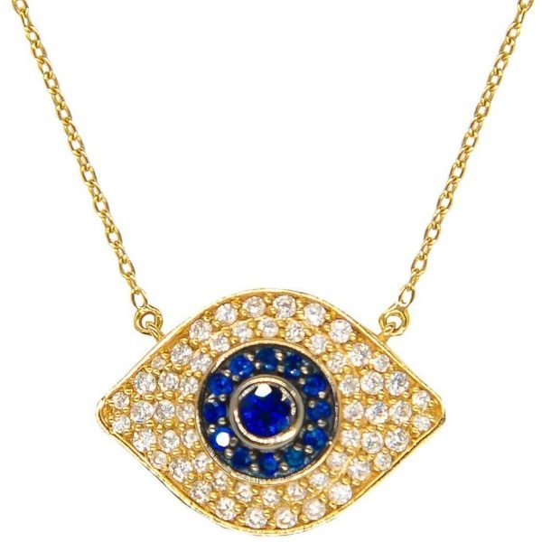 evil eye necklace diamonds sapphires 14k gold