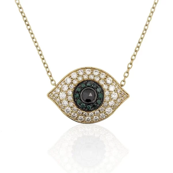 evil eye necklace diamonds sapphires 14k gold