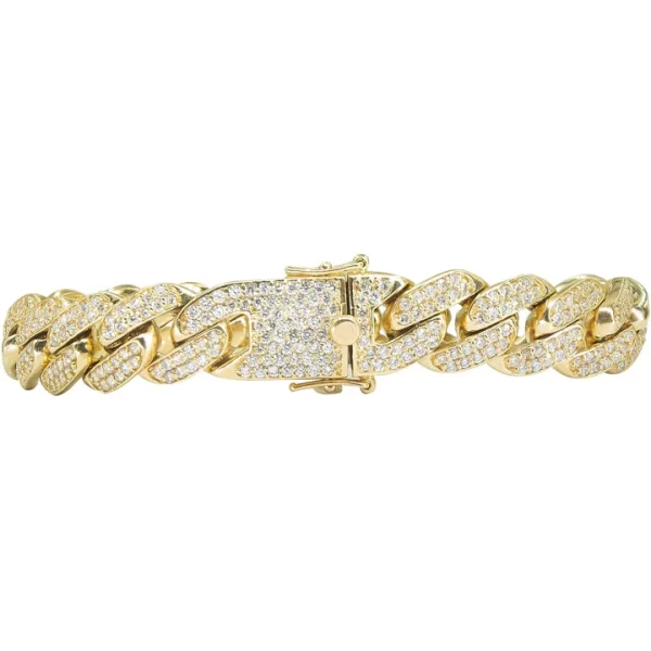 glittering cuban link chain bracelet 14k gold faceted diamonds