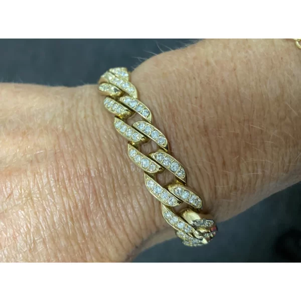 glittering cuban link chain bracelet 14k gold faceted diamonds