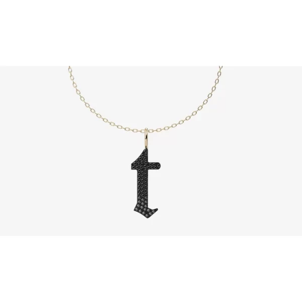 gothic black diamond small initial charm necklace 14k gold black diamonds