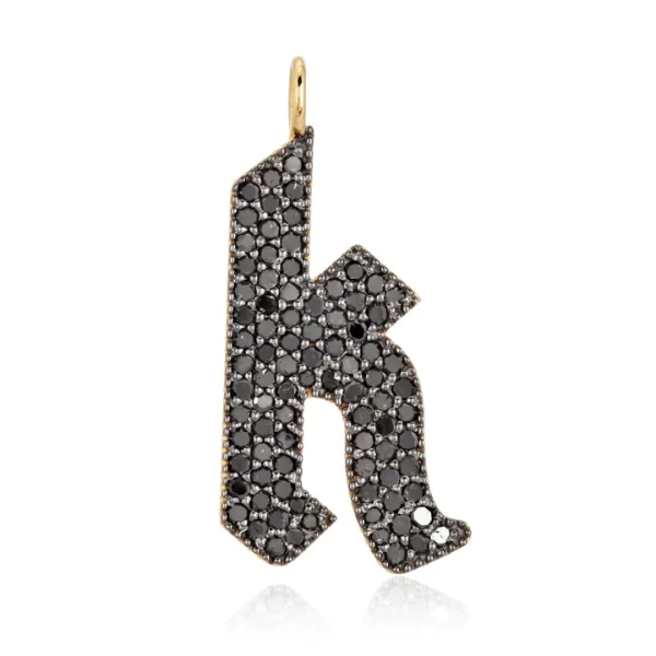 gothic black diamond small initial charm necklace 14k gold black diamonds