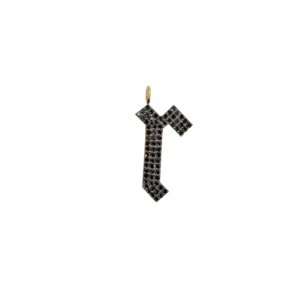 gothic black diamond small initial charm necklace 14k gold black diamonds