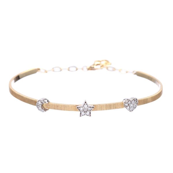 Gold Star, Heart, and Moon Diamond Bracelet