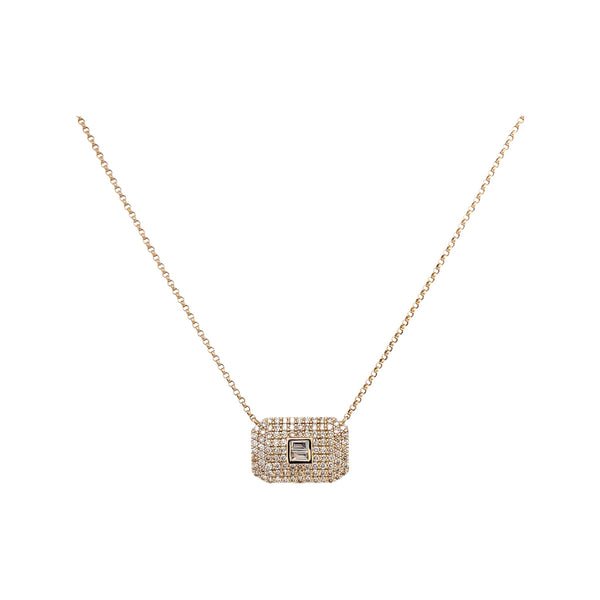 PAVE DIAMOND RECTANGLE 14K GOLD NECKLACE