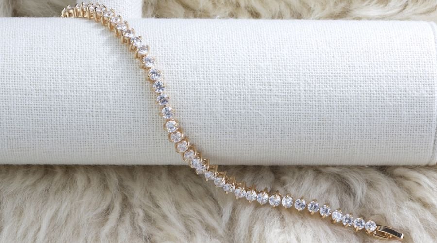 Diamond tennis bracelet display on fur carpet