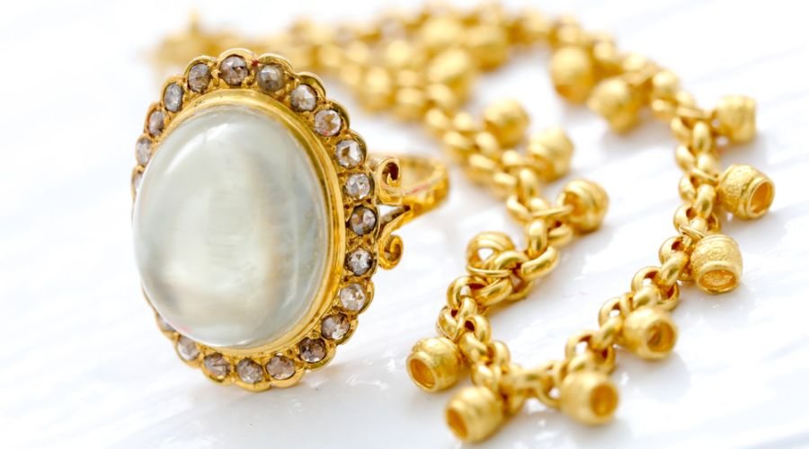 beautiful moonstone gemstone on gold chain