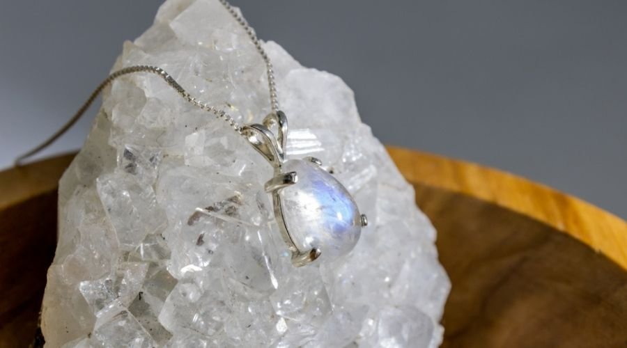 Moonstone necklace with silver chain