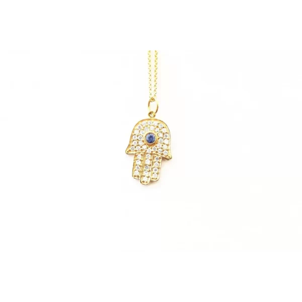 lucky hamsa necklace gold sapphire and pave diamonds