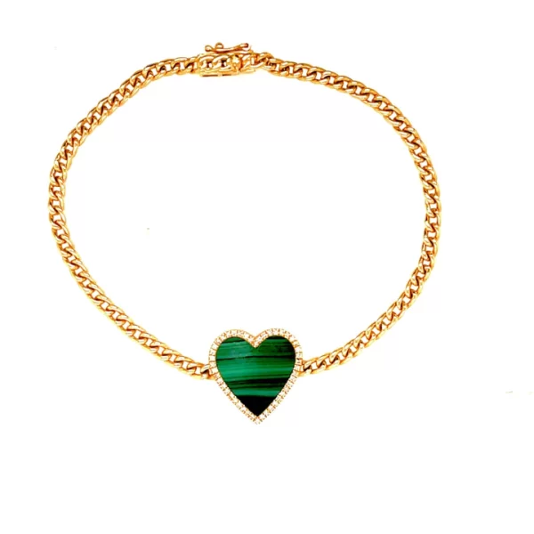malachite heart diamond gold bracelet