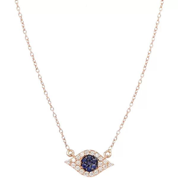 modern diamond and sapphire pave diamond evil eye necklace 14k gold