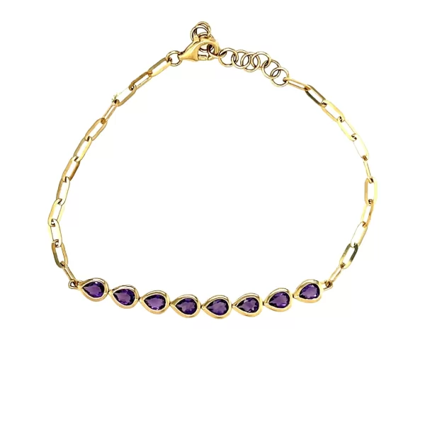 paperclip bracelet with pear shaped amethyst bezels