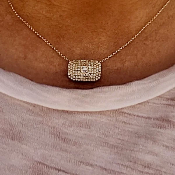 pave diamond rectangle 14k gold necklace