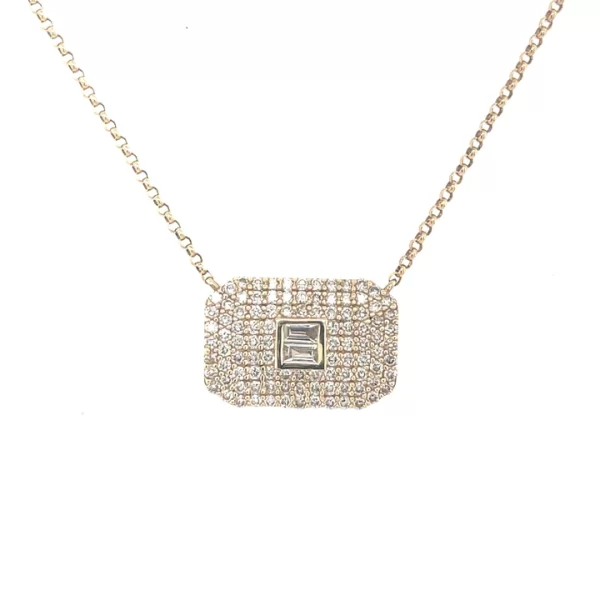 pave diamond rectangle 14k gold necklace