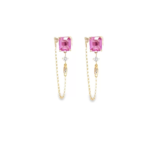 pink sapphire diamond chain earrings earrings