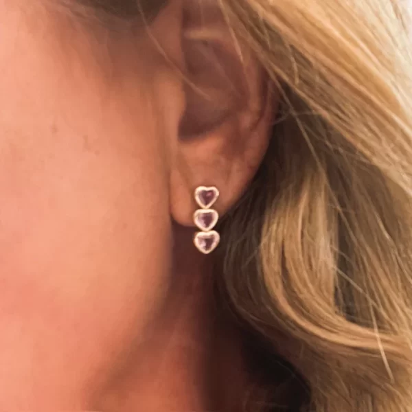 pink sapphire heart drop earrings