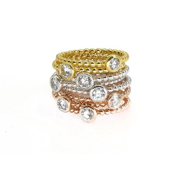 round diamond solitaire ring 18k gold bezel setting beaded band