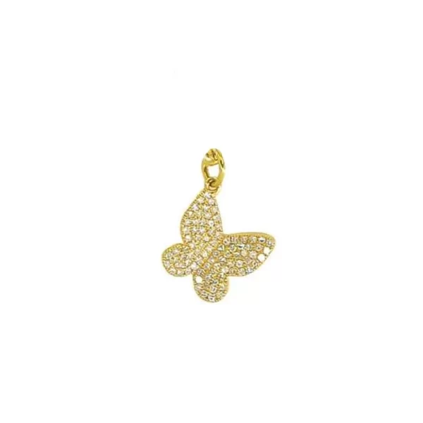 shimmering butterfly charm necklace 14k gold pave diamonds