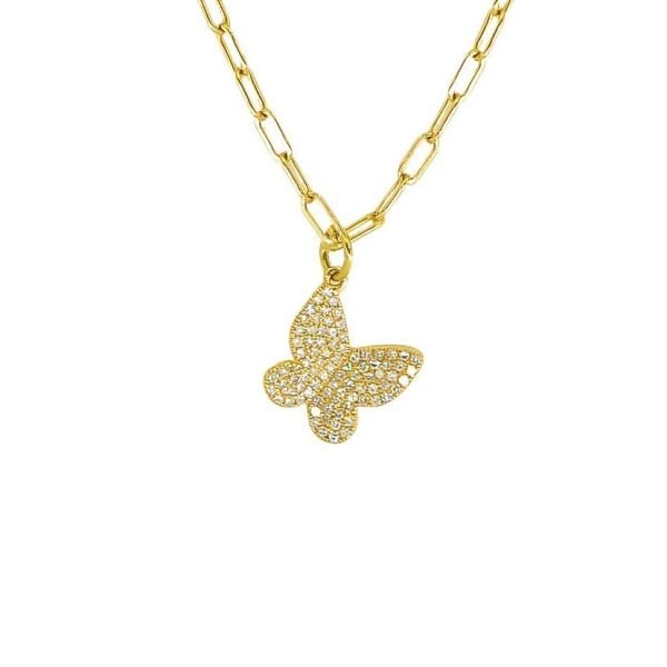 shimmering butterfly charm necklace 14k gold pave diamonds