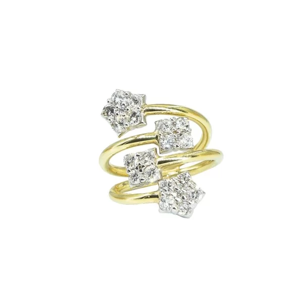 stackable diamond flower rings 18k gold organic design