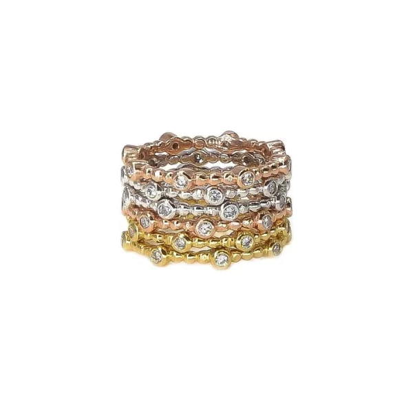 stackable diamond ring 18k gold beaded band