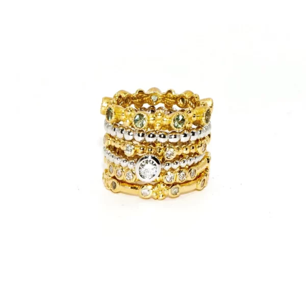stackable diamond ring 18k gold beaded band