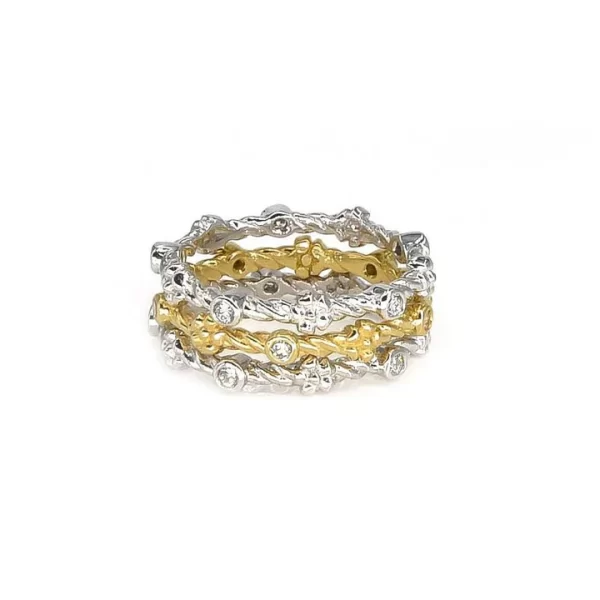 stackable diamond ring 18k gold rope twist and flower band