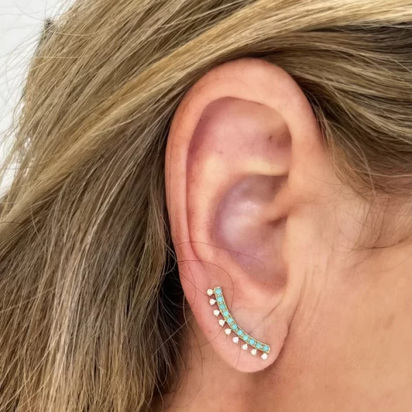 turquoise diamond ear climber